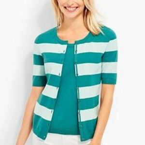 Talbots Nautical Button Blouse Top Women LP Petite Rugby Stripe Preppy Sailor